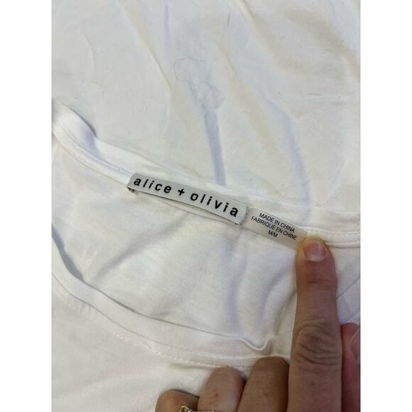 Alice & Olivia White Lace Sleeve Crop Stretchy Romantic Darcelle T-Shirt Medium - Picture 6 of 11